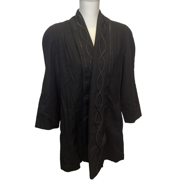 Alorna Petite Medium Shawl Collar Wool Coat Ribbon Trim Made in USA Crop Sleeve - Picture 2 of 11